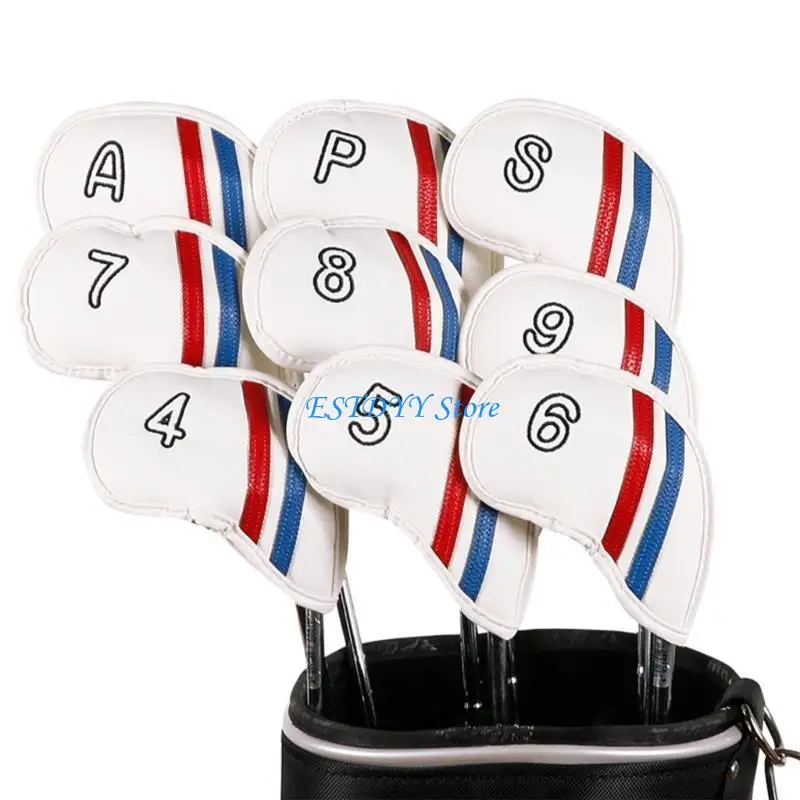

G6DE 9Pcs Wedges Iron Club Protective Headcover Putter Protector PU Leather Golfs Iron Club Head Cover Golfs Supplies