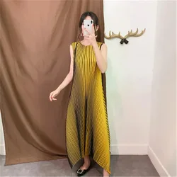 ALSEY Miyake Pleated Elegant Party Dresses for Women 2024 Summer New Sleeveless Fashion Printing Loose Large Ladies A-line Dress