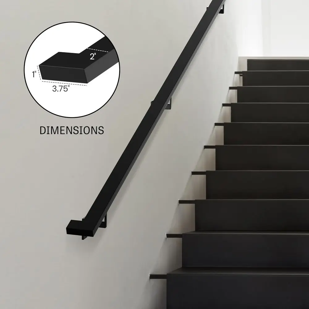 Matte Black Aluminum Handrail DIY Kit with Adjustable Brackets, 6' Length