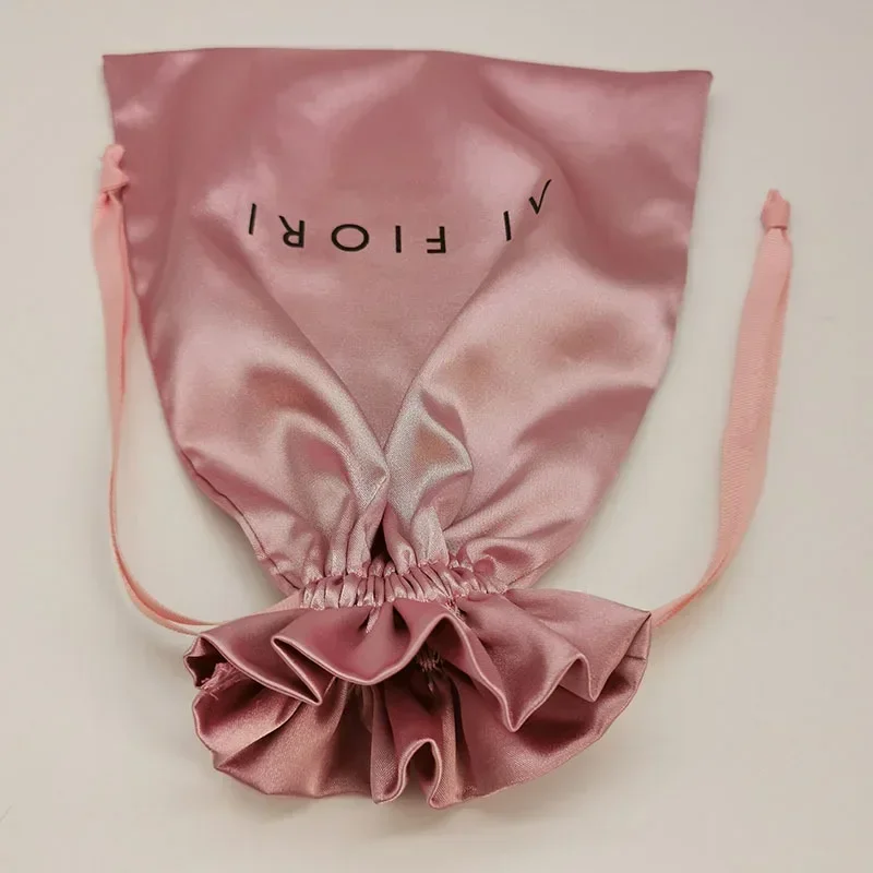Silk Gift Bags Satin Drawstring Pouch Packaging Cosmetic Makeup Underwear Bikini Hair Dustproof Storage Sachet 50p Custom Logo