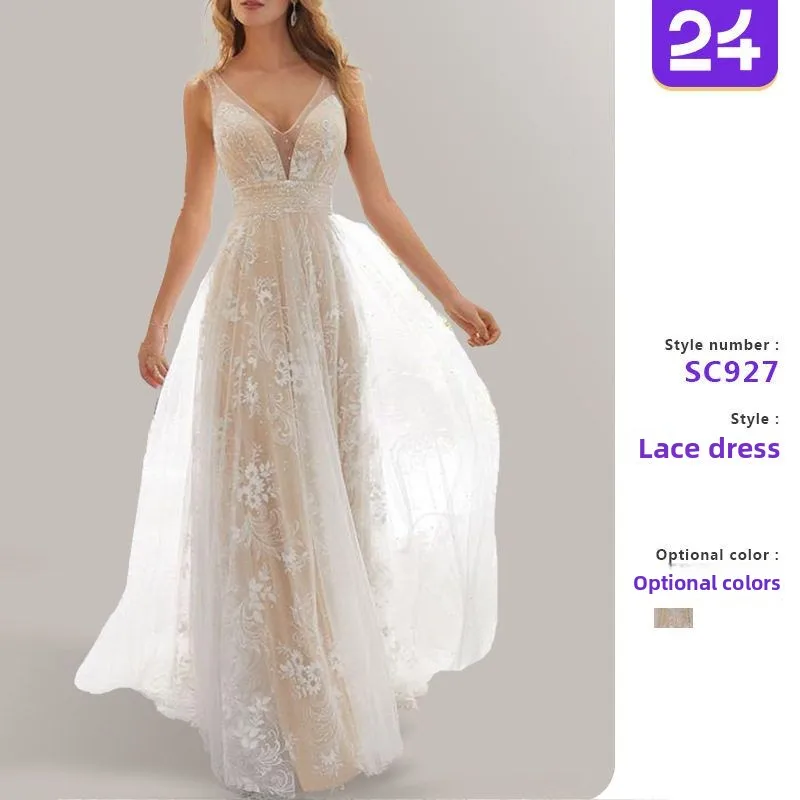 

Ele 2025 New Sle Lace Wedding Dr V-Ne Svel Materni Gown Long Skirt mid Waist Princ Ball Gown