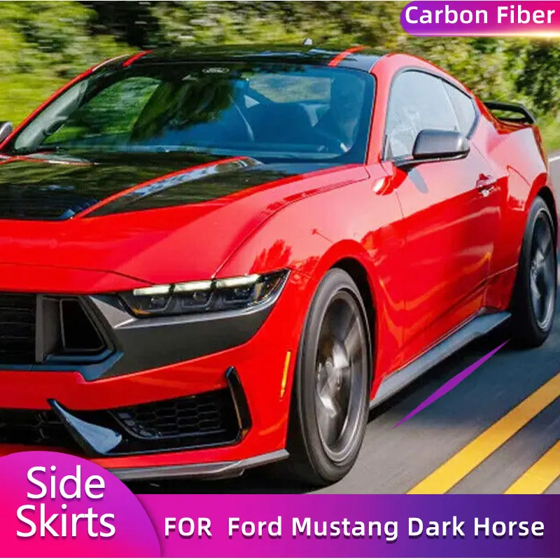 Carbon Fiber Car Side Skirts Extensions For Ford Mustang Dark Horse GT Coupe 2-Door 2024 Auto Side Door Skirt Apron Lip Body Kit