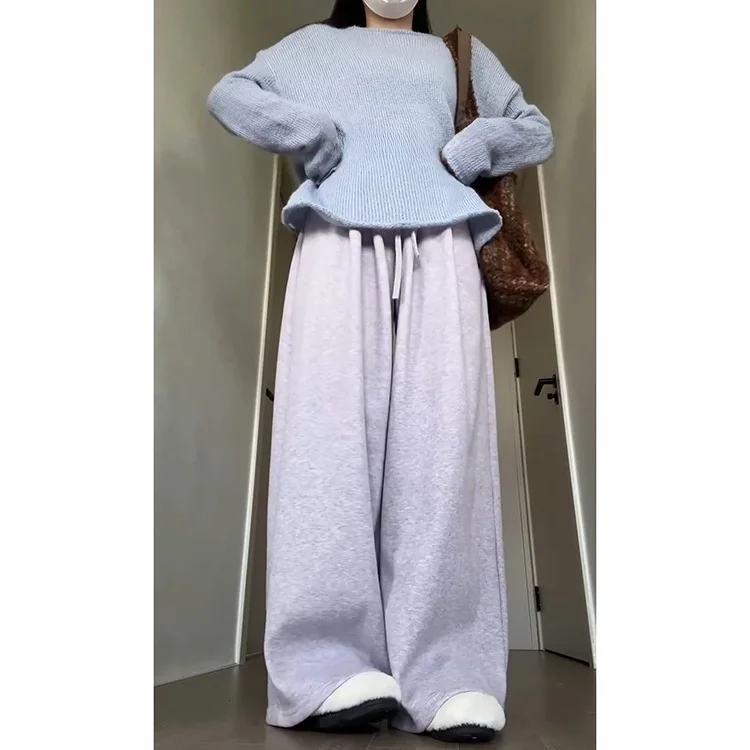 슬림 와이드 레그 니트 바지 한국 스타일 컬러 출퇴근 패셔너블 여성 가을 겨울 신상 바지