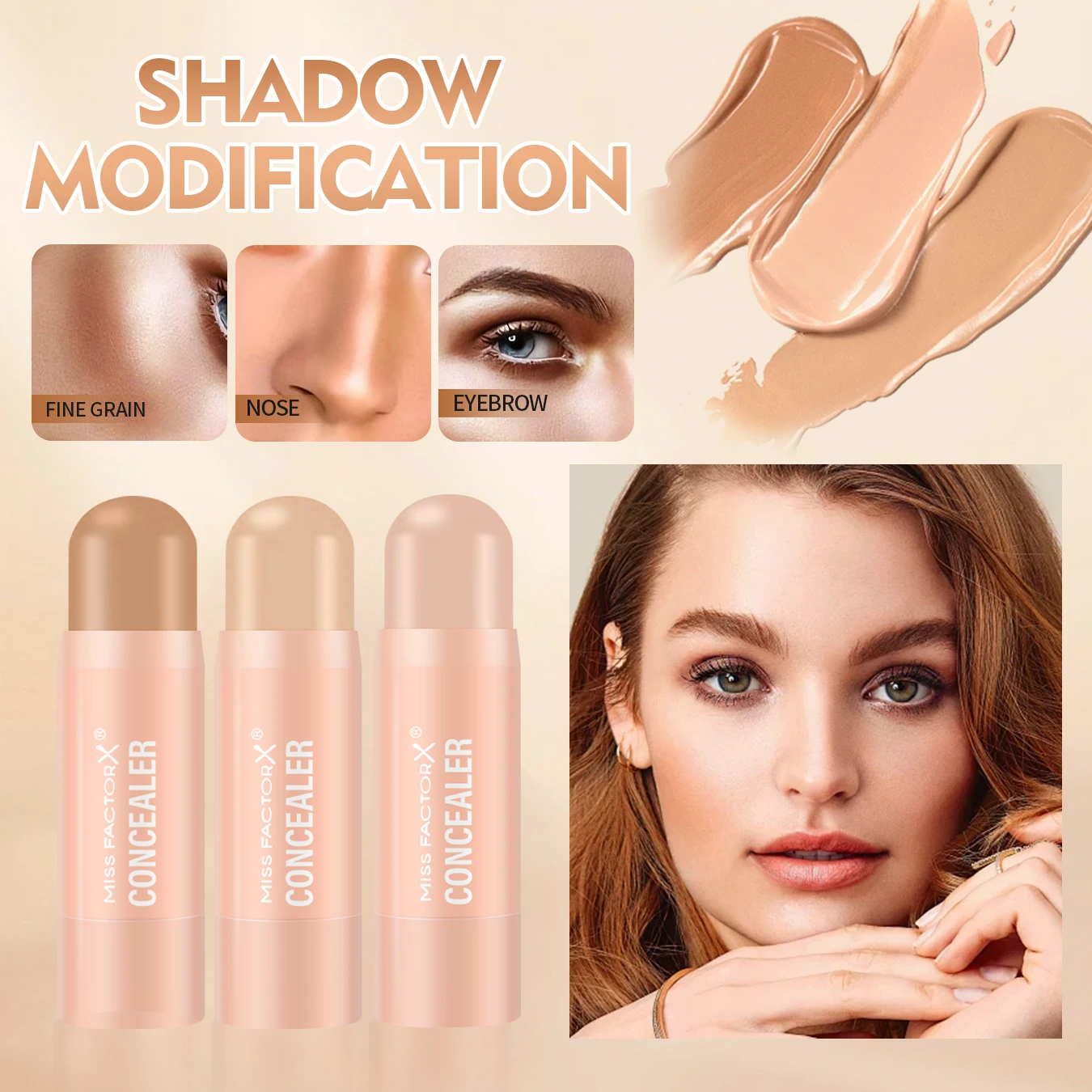 24 Teile/schachtel 3-farbiges Concealer-Set, natürlich aufhellend, deckt Speckle Akne Print Black Eye Tear Groove ab, nicht leicht zu entfernendes Make-up