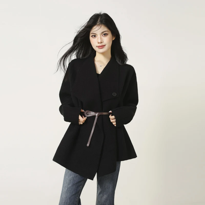 

French style large collar knitted cardigan autumn new design loose lantern sleeve knitted coat women winter jacket