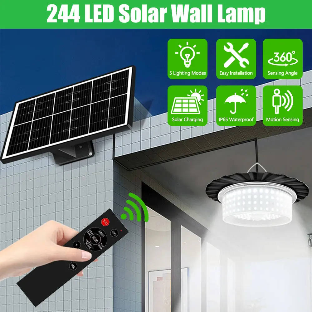 Solar Schuppen Licht Solar Pendel leuchte Indoor Outdoor 244 LED 5 Modi wasserdicht Solar Bewegungs sensor Licht für Scheune Pavillon Garage