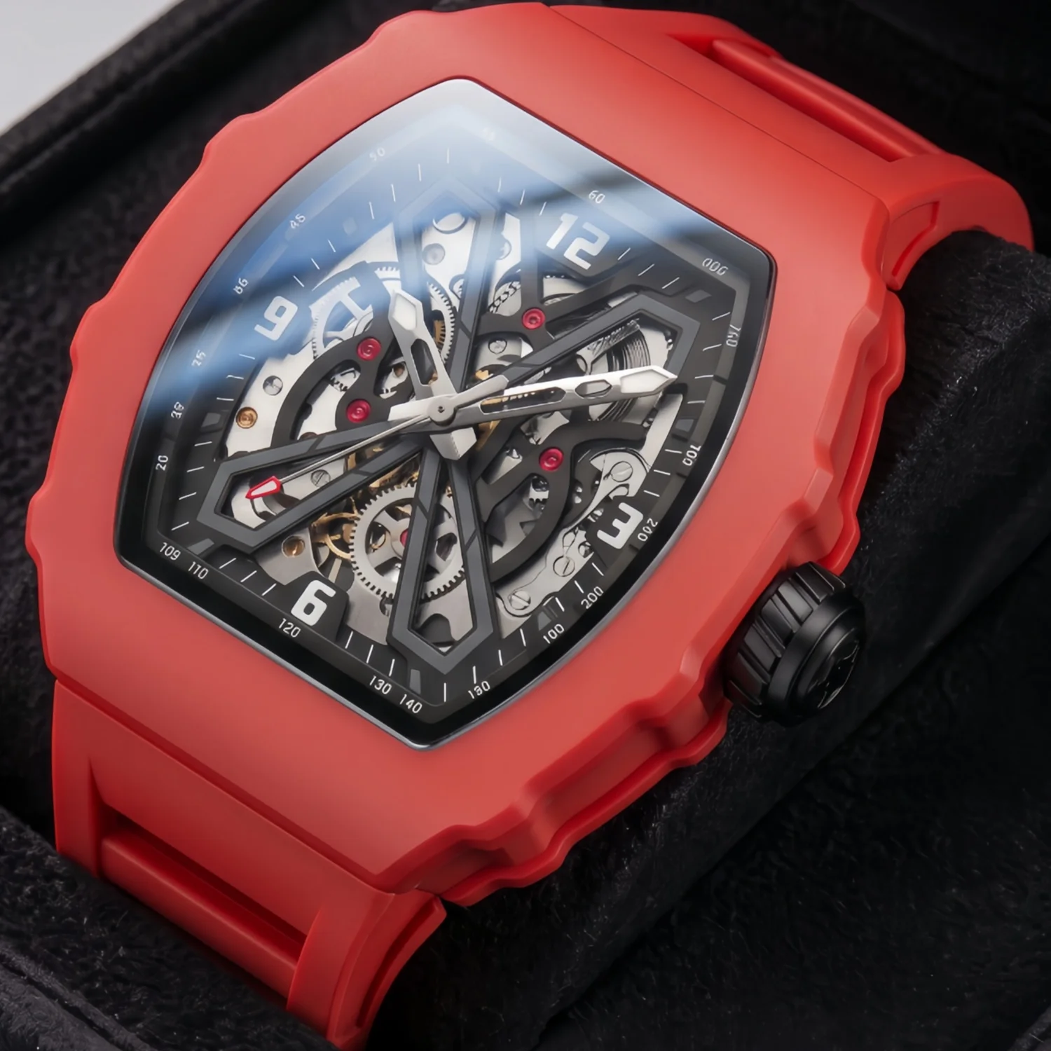 2026 New Fashion Style Men's Hollow Mechanical Watch Silicone Strap Alloy Case Design Hollow Movement Casual Hip Hop Waterproof