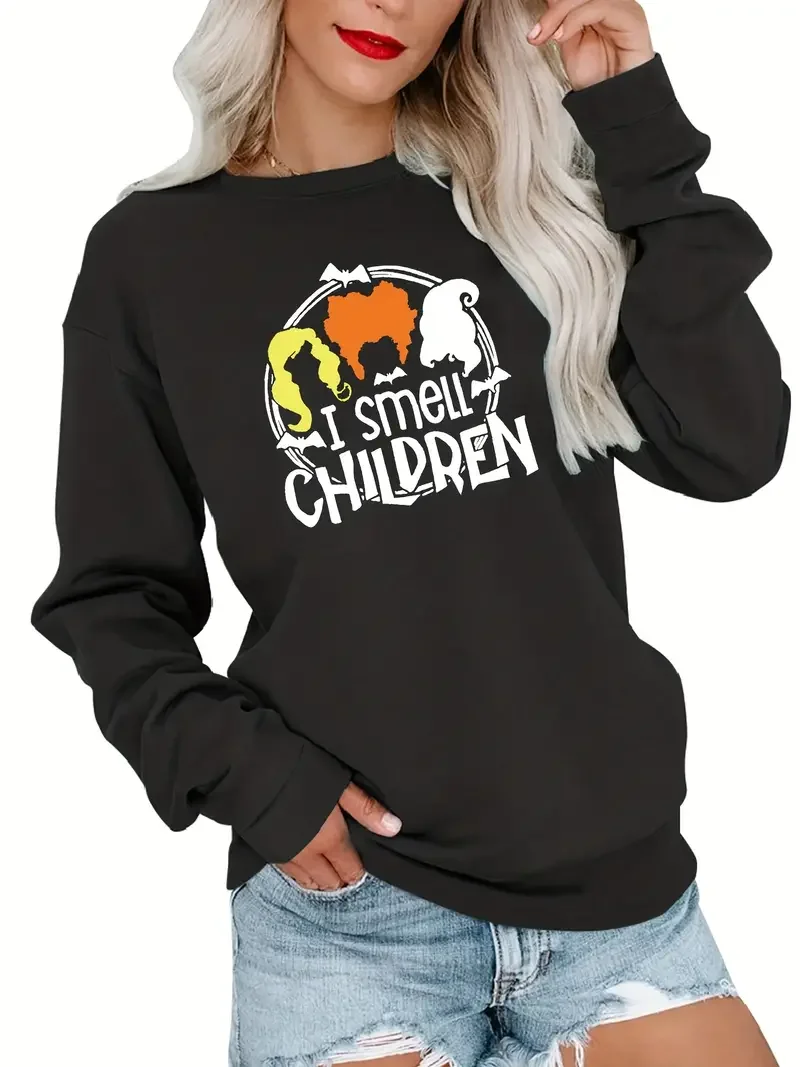 

Halloween Graphic Print Pullover Sweatshirt, Casual Long Sleeve Crew Neck Sweatshirt, Women's Clothing