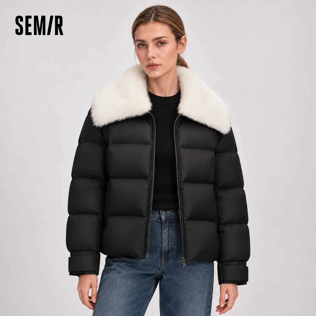 Semir Damen-Daunenjacke mit Plüschkragen, 90 Prozent Daunenfüllung, Wasserabweisend, Minimalistisches Design, Minimaler Stil, Pufferjacke, Neu 2026