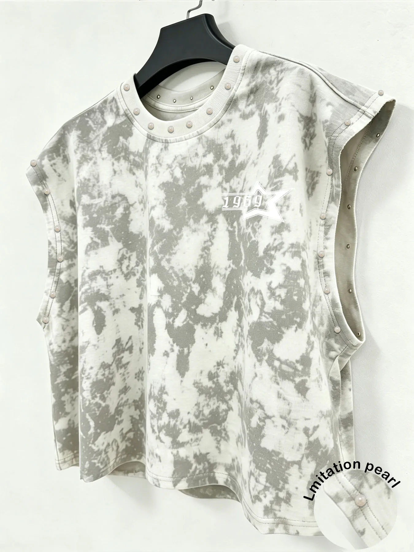 Tie-Dye Ärmelloses Tanktop, Stern-Buchstaben-Druck Vorne, Imitationsperlen Sport-Street-Weste Herrenbekleidung Tanktop für Männer – Detail 5