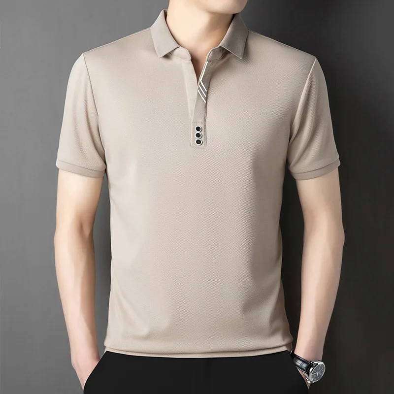 

Men's Shirt Short Sleeve Casual Turn-down Collar Elastic Business Leisure T-shirt Summer New Style Simple Design Polyest...