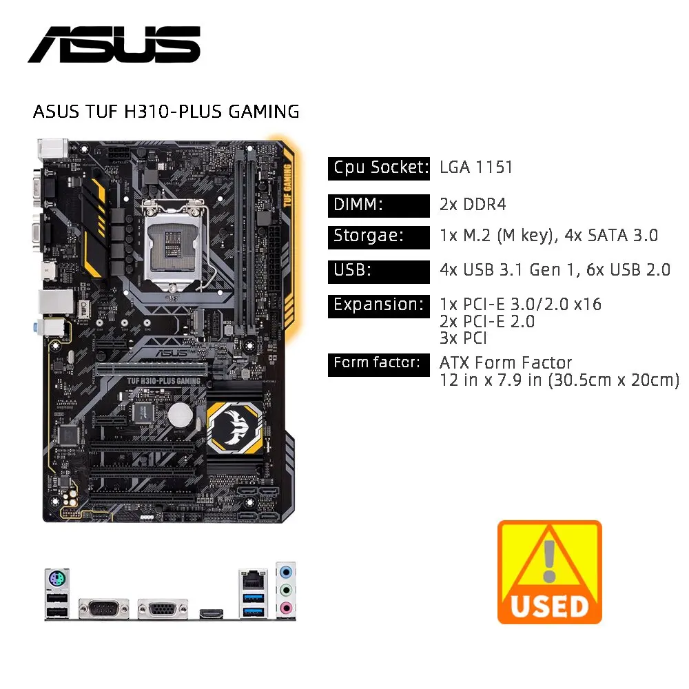 Imagem -02 - Placa-mãe Asus Tuf H310-plus Gaming Chipconjunto H310 Soquete Lga 1151 para 8a 9a Geração Core 8400 9400f 8700k 9700k 9600kf 9900k