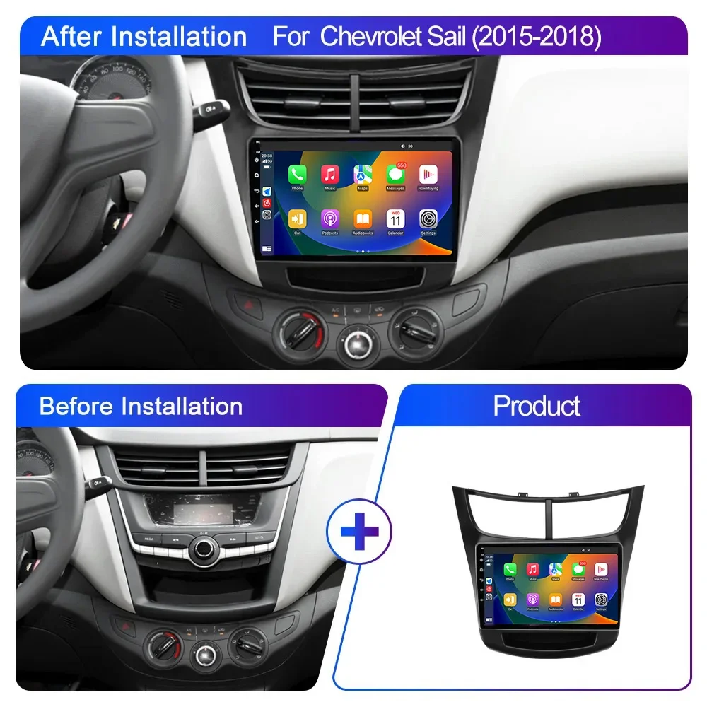 8GB+128GB Carplay Radio For Chevrolet Sail aveo 2015 - 2019 Car stereo Multimedia Player Android Auto GPS navigation 2DIN