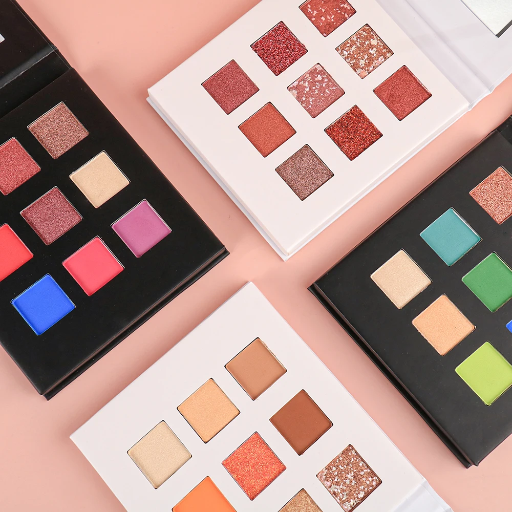 9-color Eyeshadow Palette with Customizable Colors Private Label Natural Waterproof Long Lasting Pigment Makeup White Package