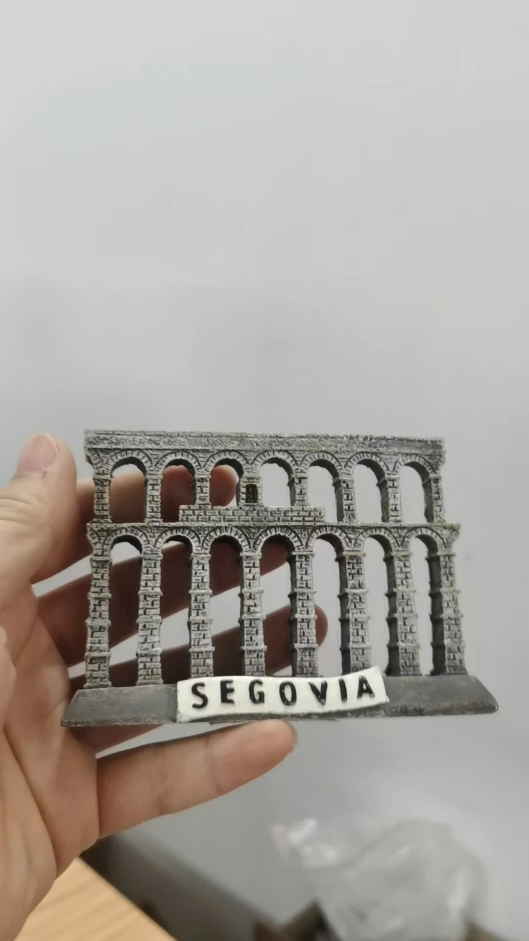 Resin figure building Channel bridge /diversion bridge of ancient Roman aqueduct in Segovia, Spain