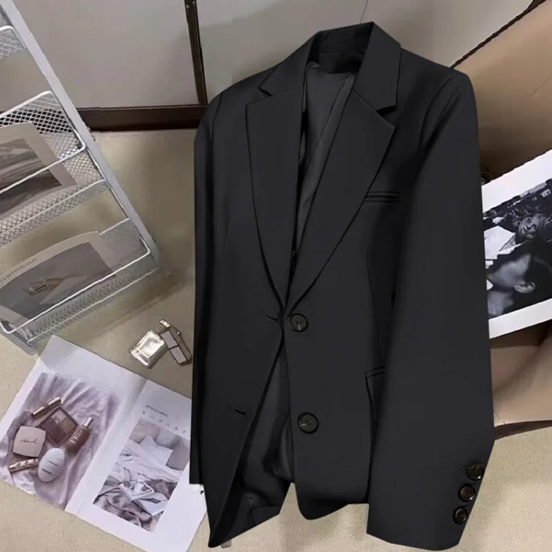 OL コートトレンドルーズ固体薄型長袖女性ブレザーオールマッチカジュアルジャケットポケット新しい服春夏エレガント