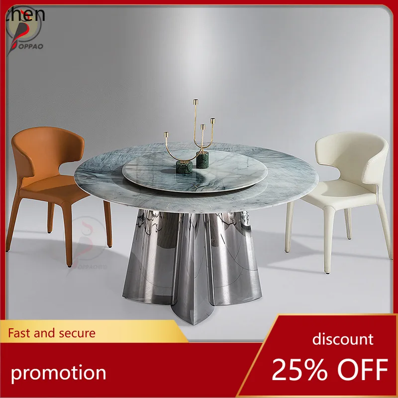 YFY Light Luxury Round Table Dining Table and Chairs for Home Simple Ultra Crystal Stone Small Rock Plate Round Dining Table