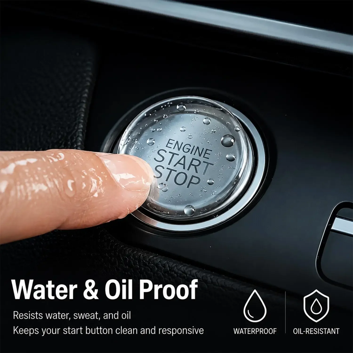 Scratch resistant start stop switch cover, transparent ignition button protection sticker transparent drip adhesive car interior