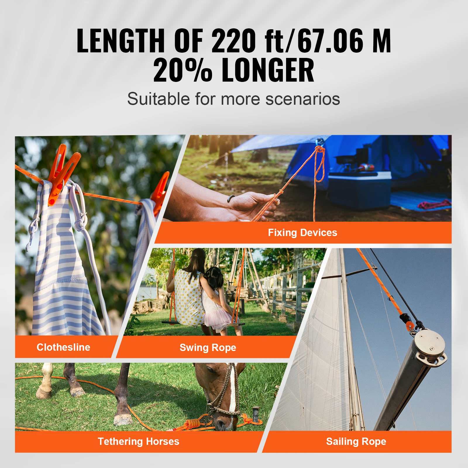 SucceBuy 220ft المزدوج نسج حبل البوليستر 48 حبلا الملحقات في الهواء الطلق سلك الطوارئ للتخييم يتأرجح رابيلينغ الإنقاذ
