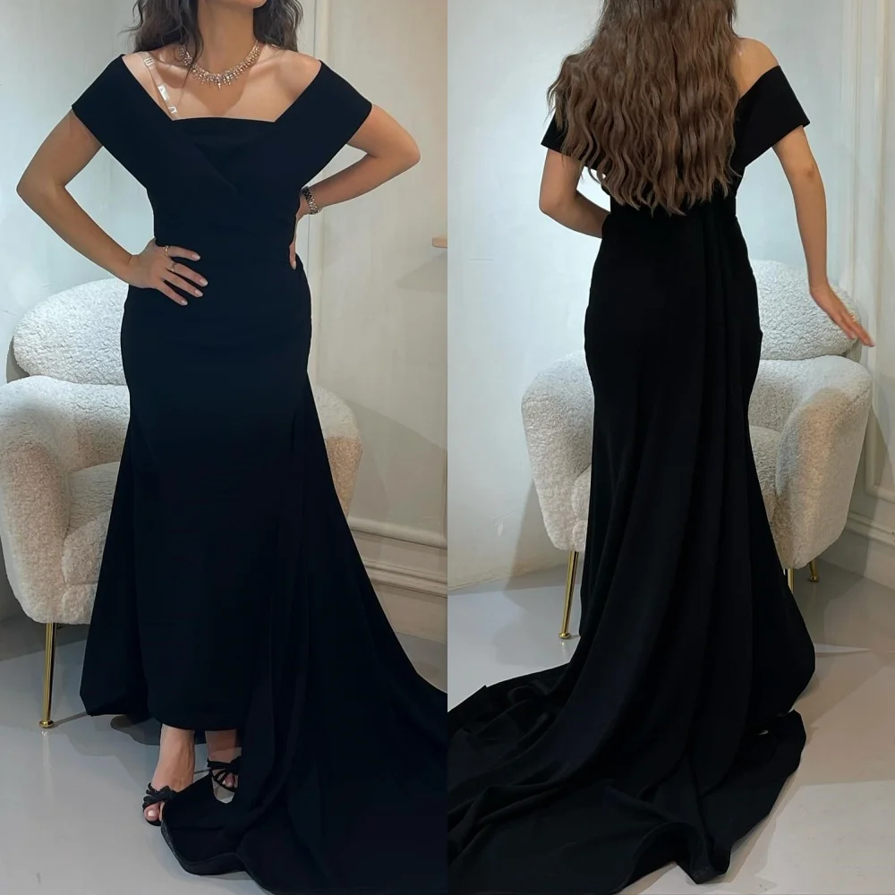 Ball Dress Evening Jersey Draped Pleat Birthday A-line Off-the-shoulder Bespoke Occasion Gown Midi Dresses Saudi Arabia