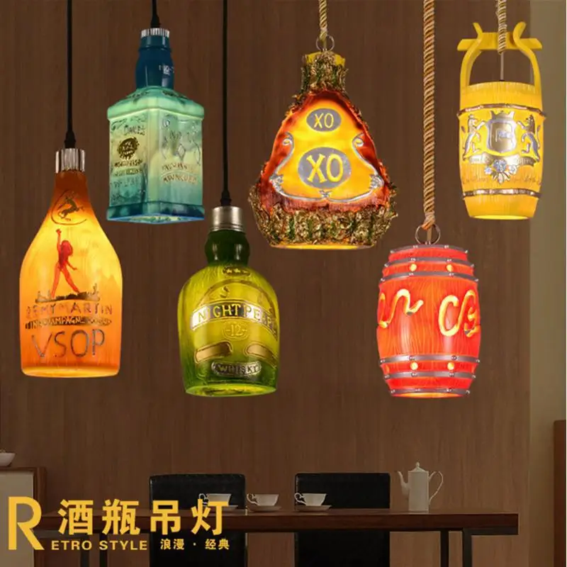 Monder Creative Design Wine Bottle Art Pendant Lamps Restaurant Bar Leisure Bar Bar Hanging Light Personalized Lighting Fixtures