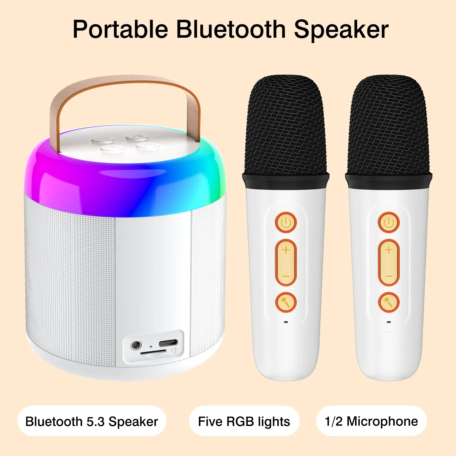 Portable Bluetooth Speaker microphones Single and dual Mic RGB Light Type-C TF Card Wireless Mini Speaker Outdoor Karaoke Party