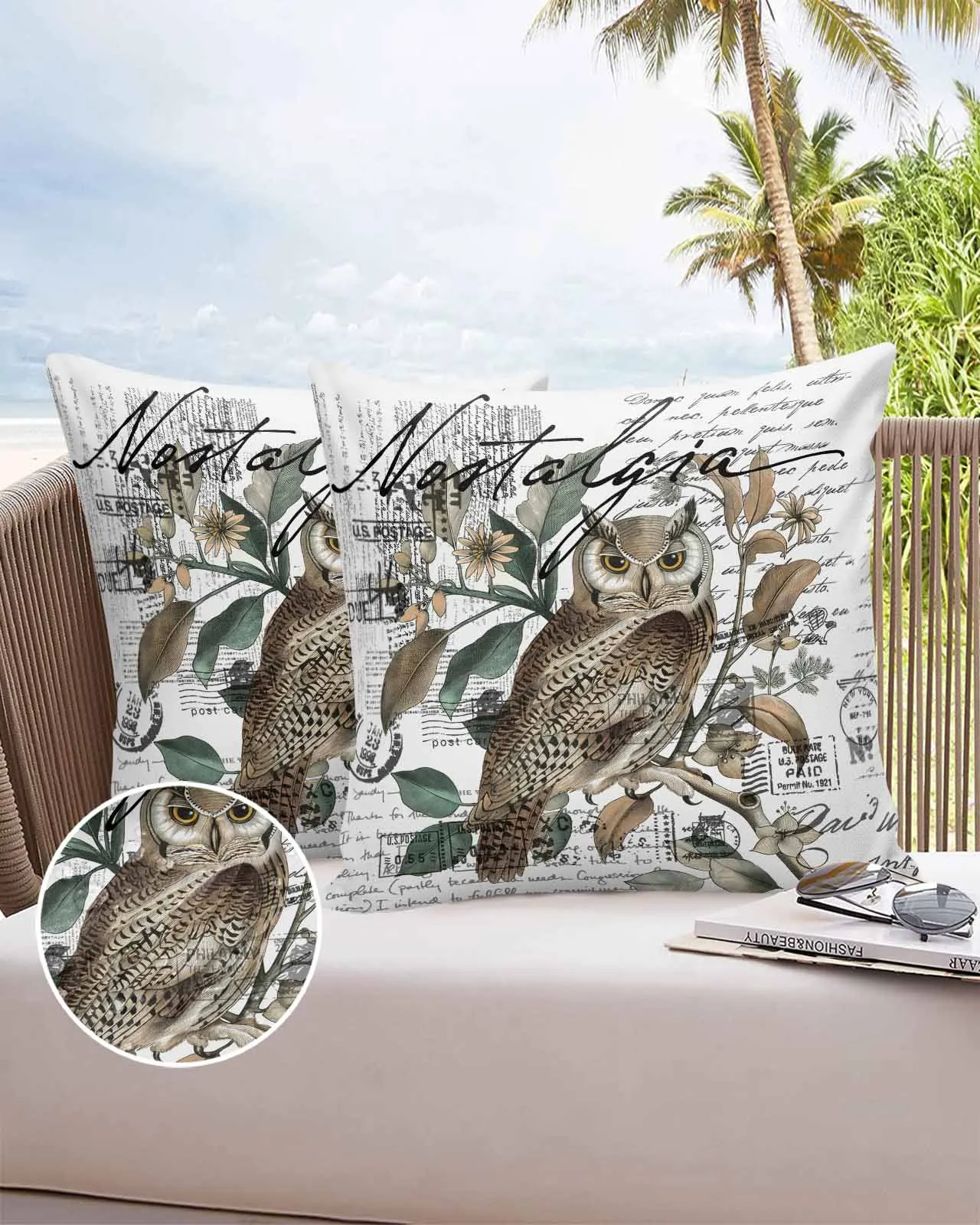 2/4 Pcs Retro Owl Hand Drawn Envelope Waterproof Pillowcase Office Sofa Throw Pillow Case Car Cushion Cover Home Decor