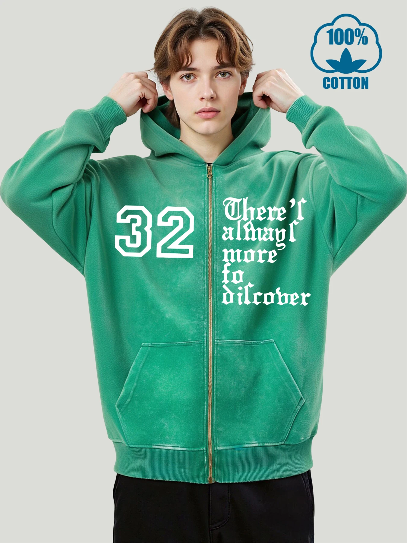 

Artistic Letters And Numbers 32 Prints Washed Zipper Hoodie Mens Cotton Soft Hoodies Autumn Retro Hoody Loose Casual Zip-Up Top