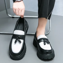 Men New Round Toe Lefu Shoes Black Thick Sole Fashion Buckle Shoes One Step Outdoor Dress Shoes Size 38-44 Men's Shoes