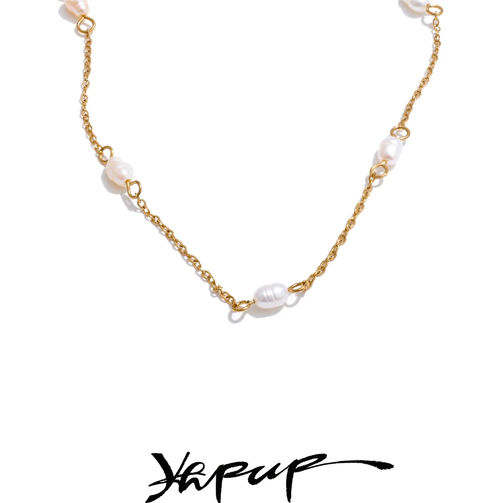 Yhpup Natural Freshwater Pearl Thin Chain Handmade Necklace Arrivals Stainless Steel Fashion Basic Daily Waterproof Jewelry