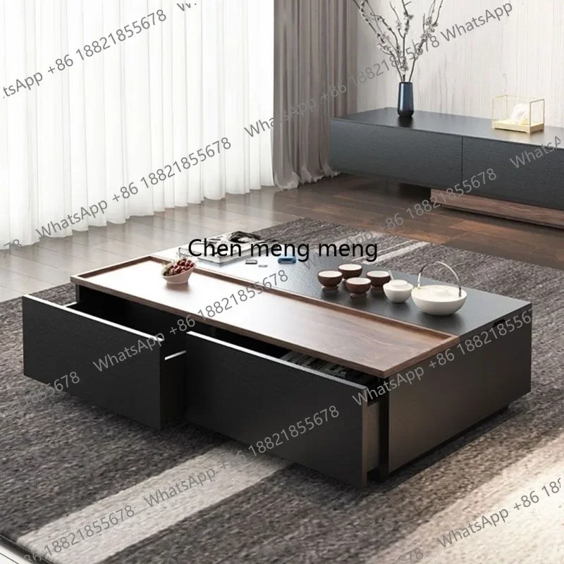 Modern Minimalist Coffee Table Minimalist Luxury Square Combination High End Tea Table Drawers Storage Wood Furniture