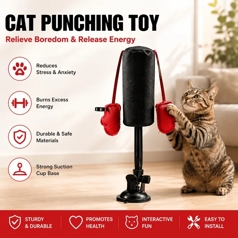 1 PCS Cat Boxing Suction Cup Interactive Punching Bag Toy, Indoor Entertainment Exercise and Boredom Relief Interactive