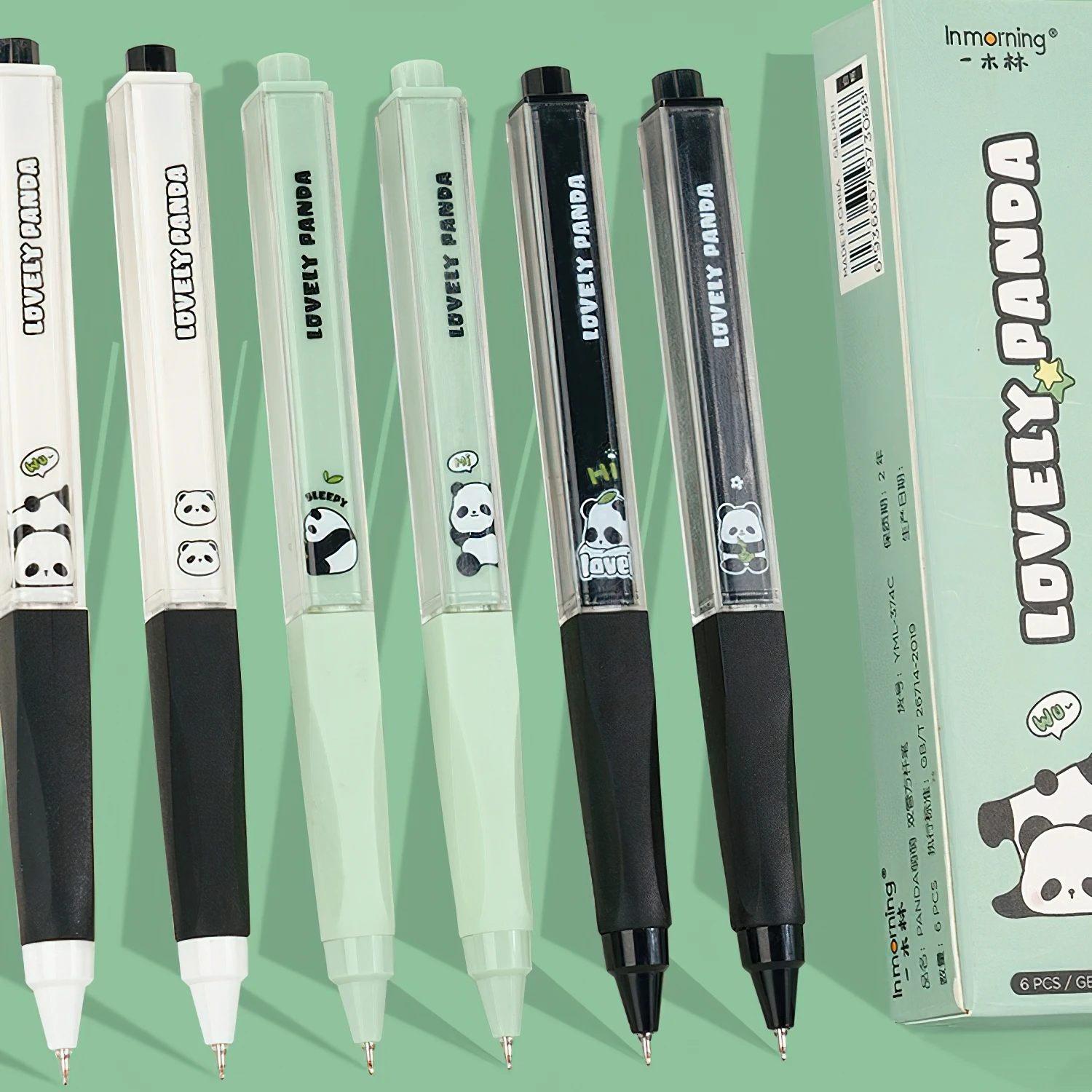 

6pcs Lovely Gel Pens Set Cartoon Panda & Yumi Square Barrel Quick-dry Black Color Ink 0.5mm Ballpoint for Writing A7685