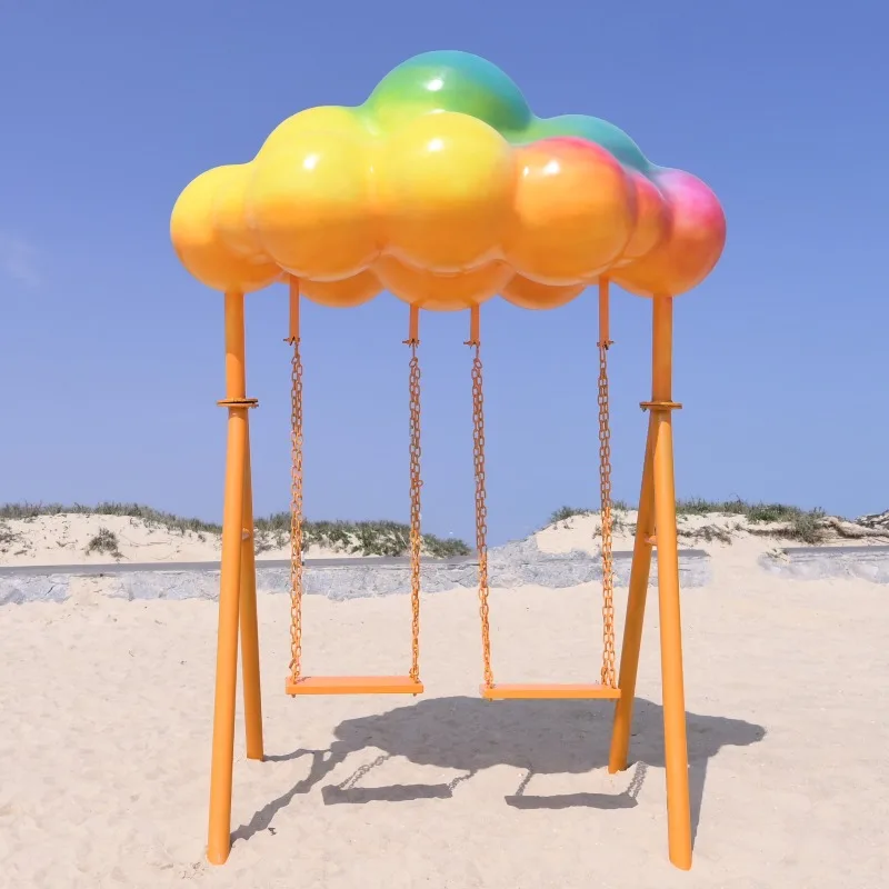 인터넷 유명인 사랑의 구름 무지개 더블 스윙 시트 조각상 야외용