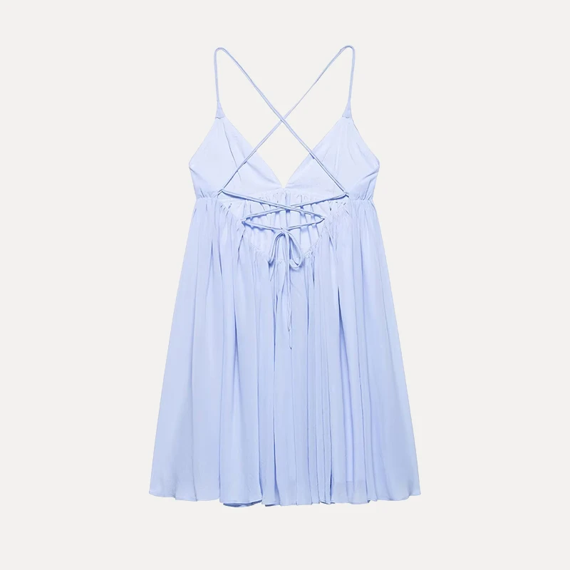 فستان نسائي صيفي 2025 أنيق بياقة على شكل V وتصميم واسع من البوليستر 00٪ قطعة واحدة من ماركة Z