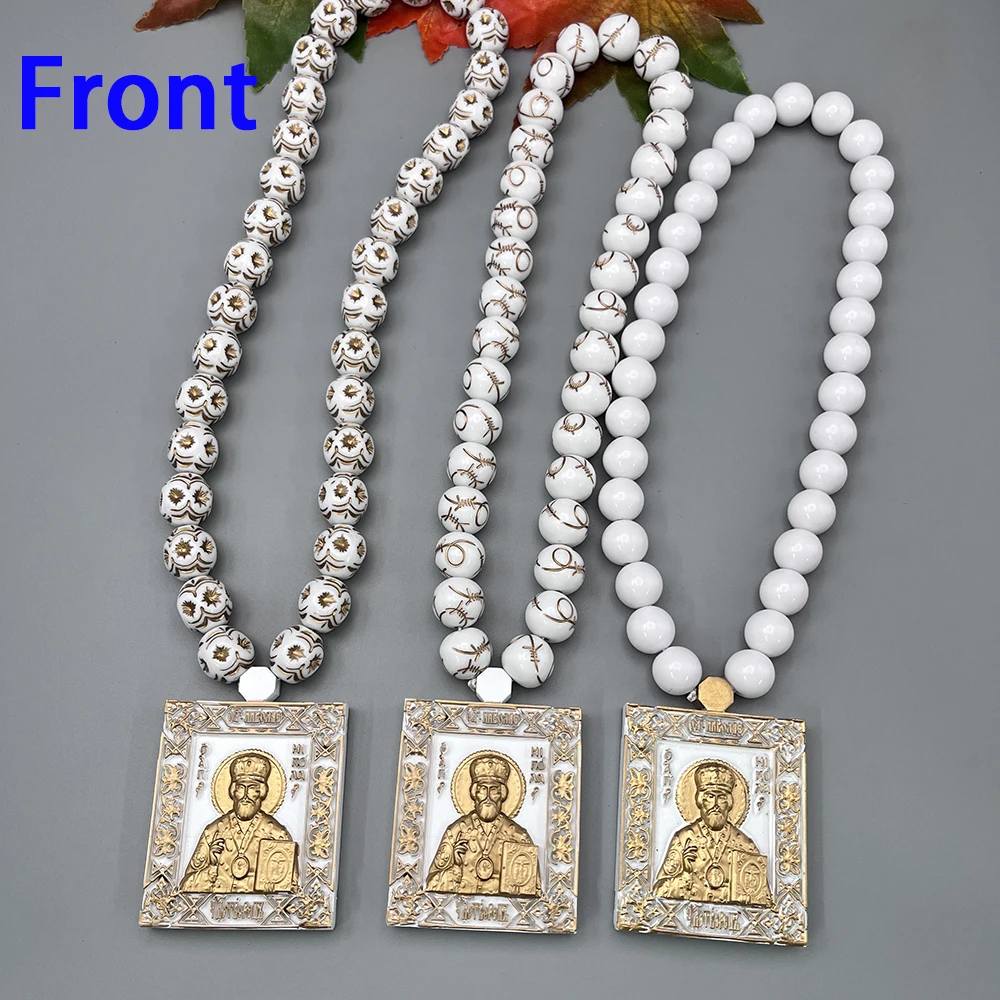 

GS557 Car Pendant 3D Resin Gold White Exquisite Patterns Square Eastern Orthodox Church Nicholas The Wonderworker Ornament