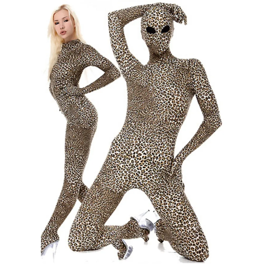 Halloween cosplay leopard tuta Spandex Animal Zentai Full body open mesh eyes hole può essere personalizzato