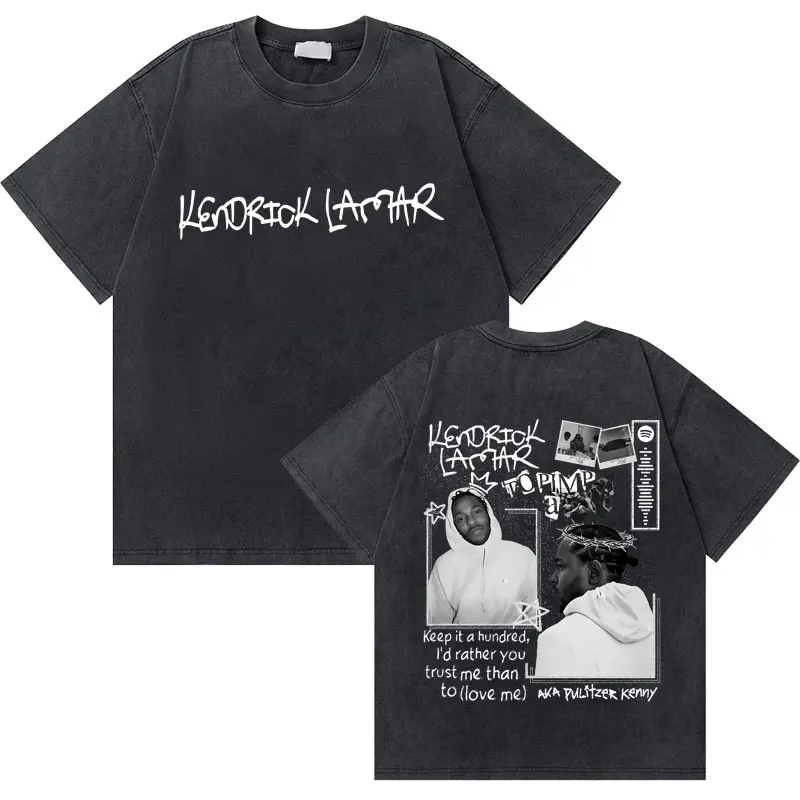 غسلها خمر مغني الراب كندريك لامار جيد طفل أشجار المال تي شيرت الرجال الهيب هوب ريترو المتضخم التي شيرت الذكور موضة الاتجاه تي شيرت