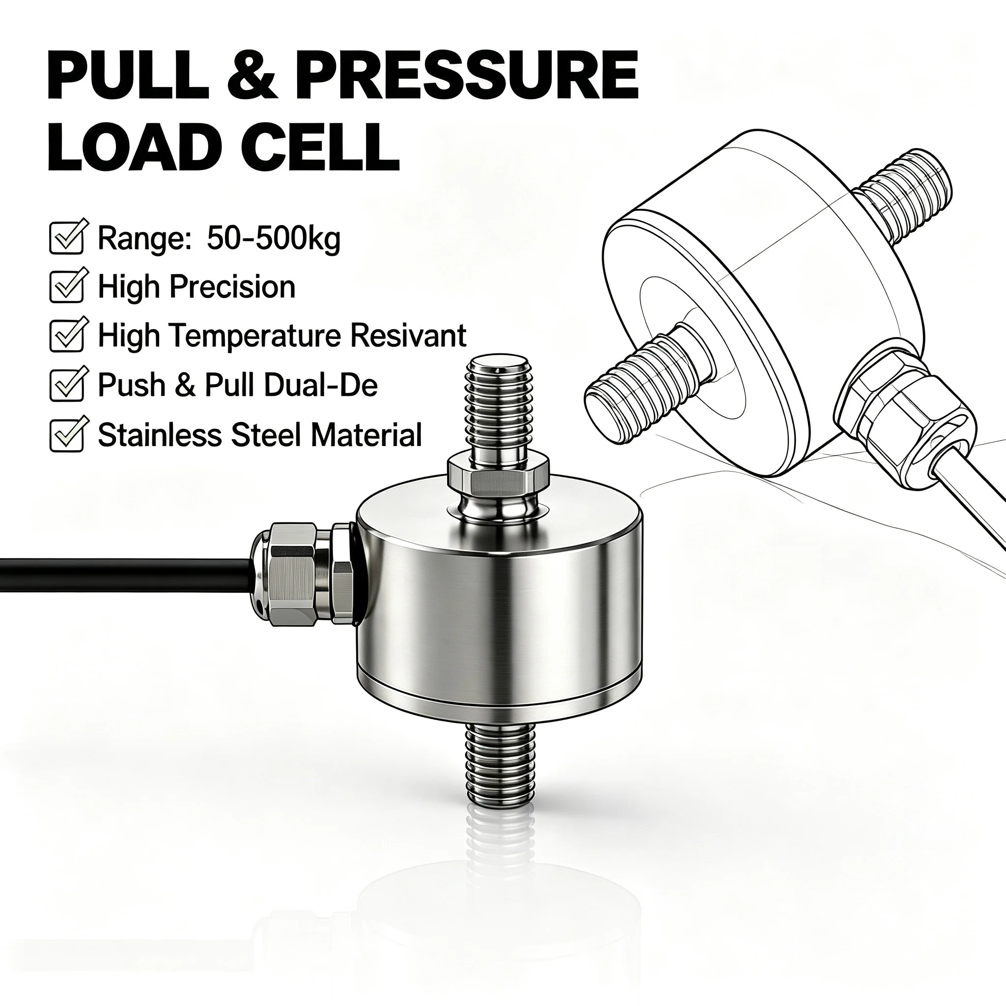Load Cell Tension Compression Weight Sensor Force Transducer IP67 High Precision 5kg to 500kg