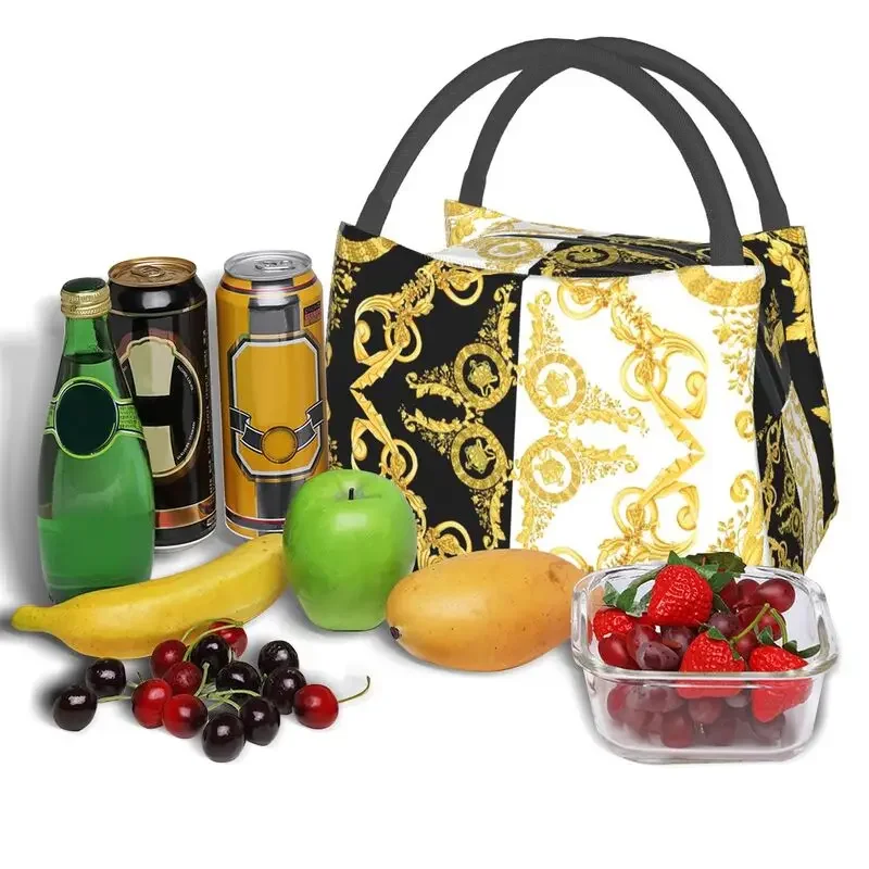 Baroque Greek Ornament GoldenMeander Meandros VINTAGE Insulated Lunch Bags for Women Waterproof Cooler Thermal Lunch Box