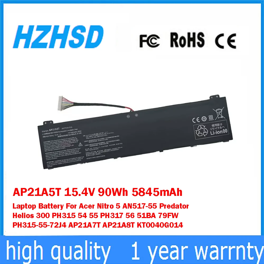 

AP21A5T 15.4V 90Wh 5845mAh Laptop Battery For Acer Nitro 5 AN517-55 Predator Helios 300 PH315 54 55 PH317 56 79FW PH315-55-72J4