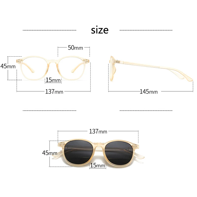 VCKA Women Myopia Sunglasses 6 In 1 Magnetic Clip Glasses Transparent Tea Round Men Polarized Prescription Eyeglass -0.5~-6.0