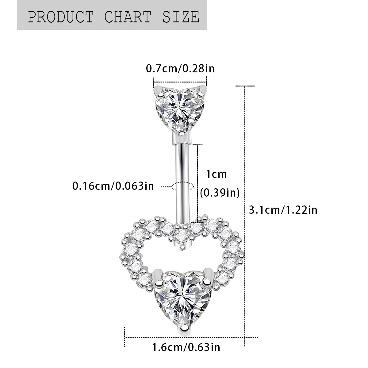 1pc Stainless Steel Heart Navel Belly Button Ring With 15 Zircons And A Pink Heart-Shaped Belly Button Piercing Umbilical Ring