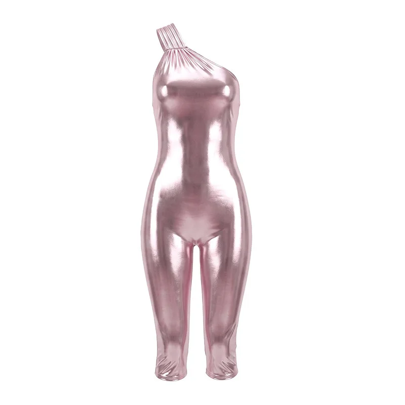 Women's hot stamping diagonal shoulder sexy backless tight fitting spicy girl jumpsuit