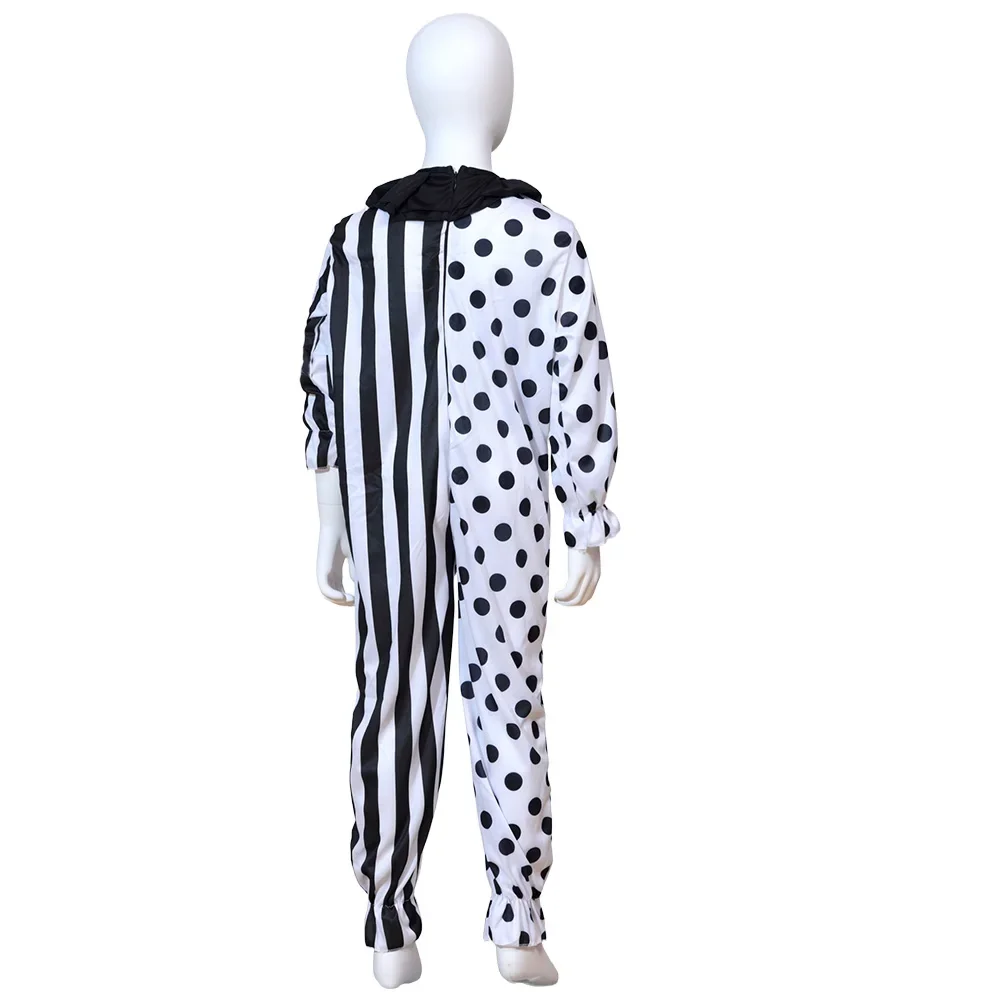 Halloween-Kostüm für Erwachsene: Horror-Clown-Overall, schwarz-weiß, mit Punkten und Streifen, Patchwork-Design, Clown-Kostüm, Cosplay-Outfit für Partys. – Detail 9