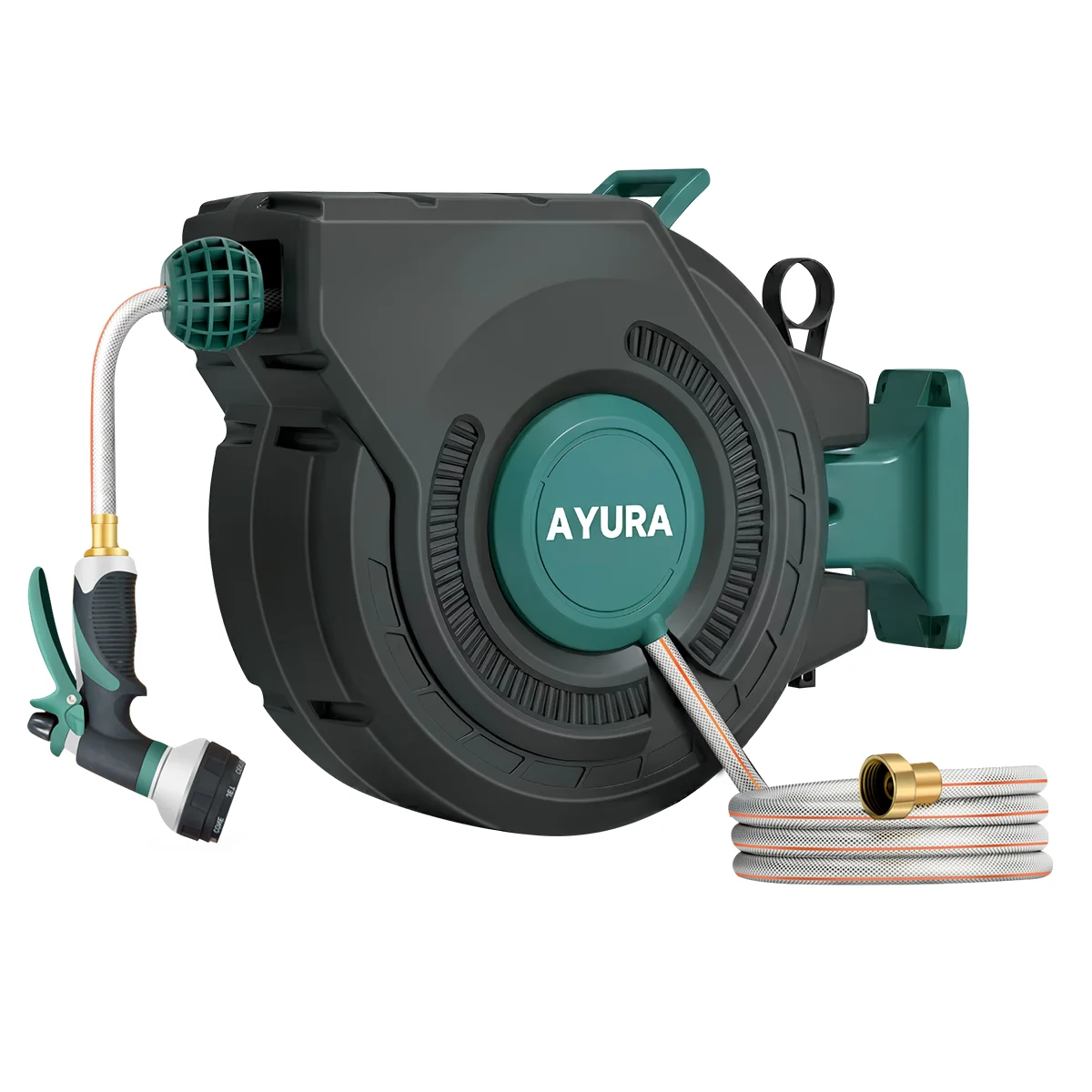Wall Mounted Retractable Hose Reel Auto Rewind Garden Water Hose Storage Heavy -Kink Swivel Bracket Outdoor Car Wash