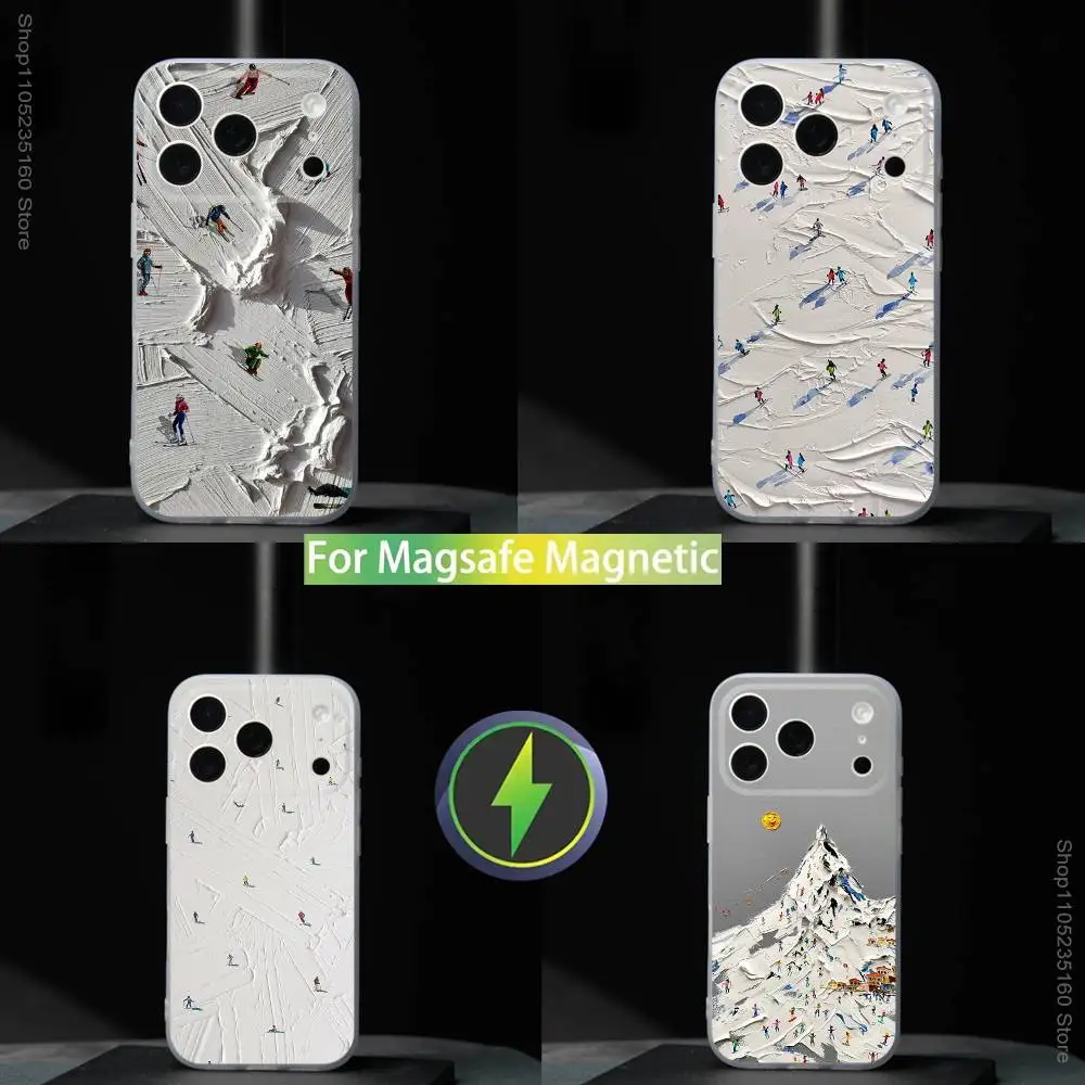 Sneeuw M-Mountain Skiën Ski Voor iPhone 11,12,13,14,15,16,17,Pro,Max,Plus,Mini,SE4,E Telefoon Case Magnetisch Voor Magsafe Wireless
