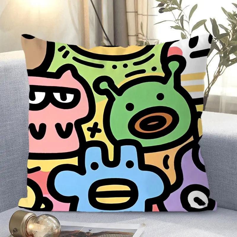 Nordic Dopamine Style Cute Cartoon Pillow Cover Simple Pillowcase Cushion for Bedroom Sofa Living Room Decor