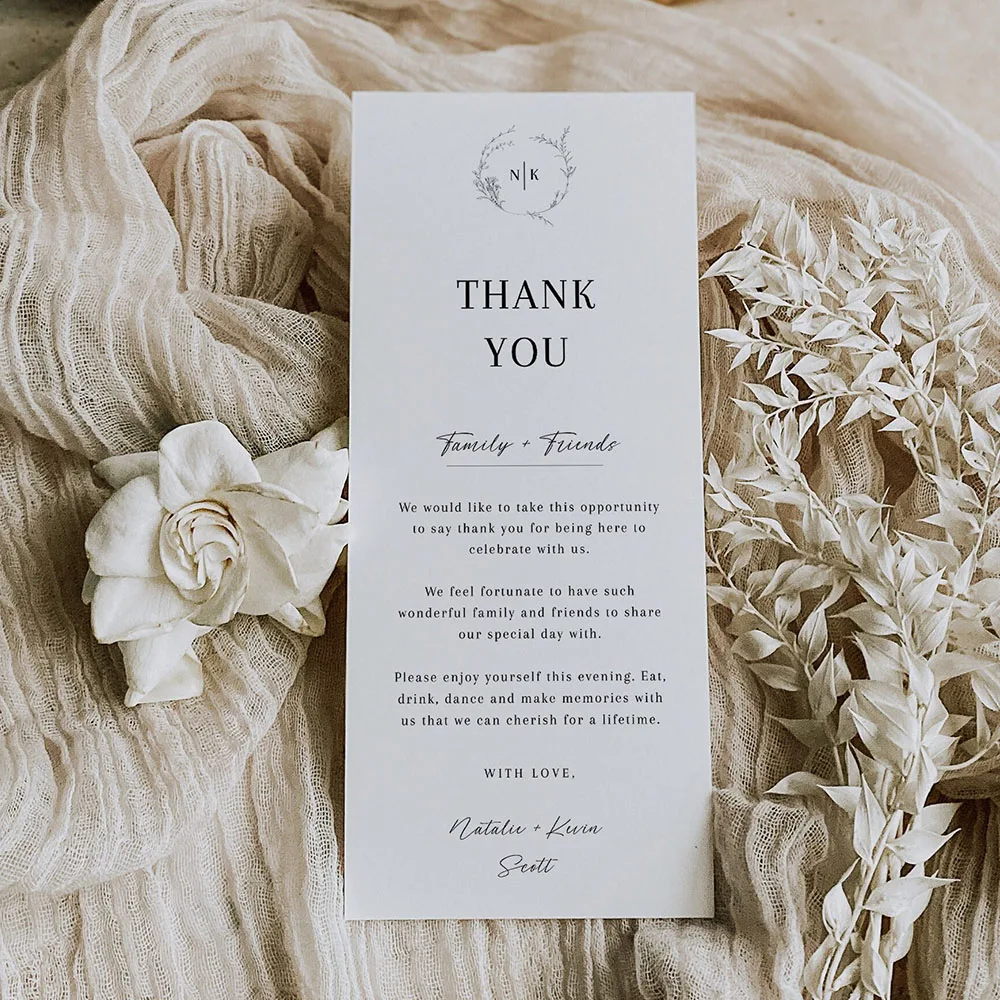 Personalised Wedding Menu & Thank You Card - Minimal Classic Luxury Design For Dinner Table Place Settings Wedding Invitation