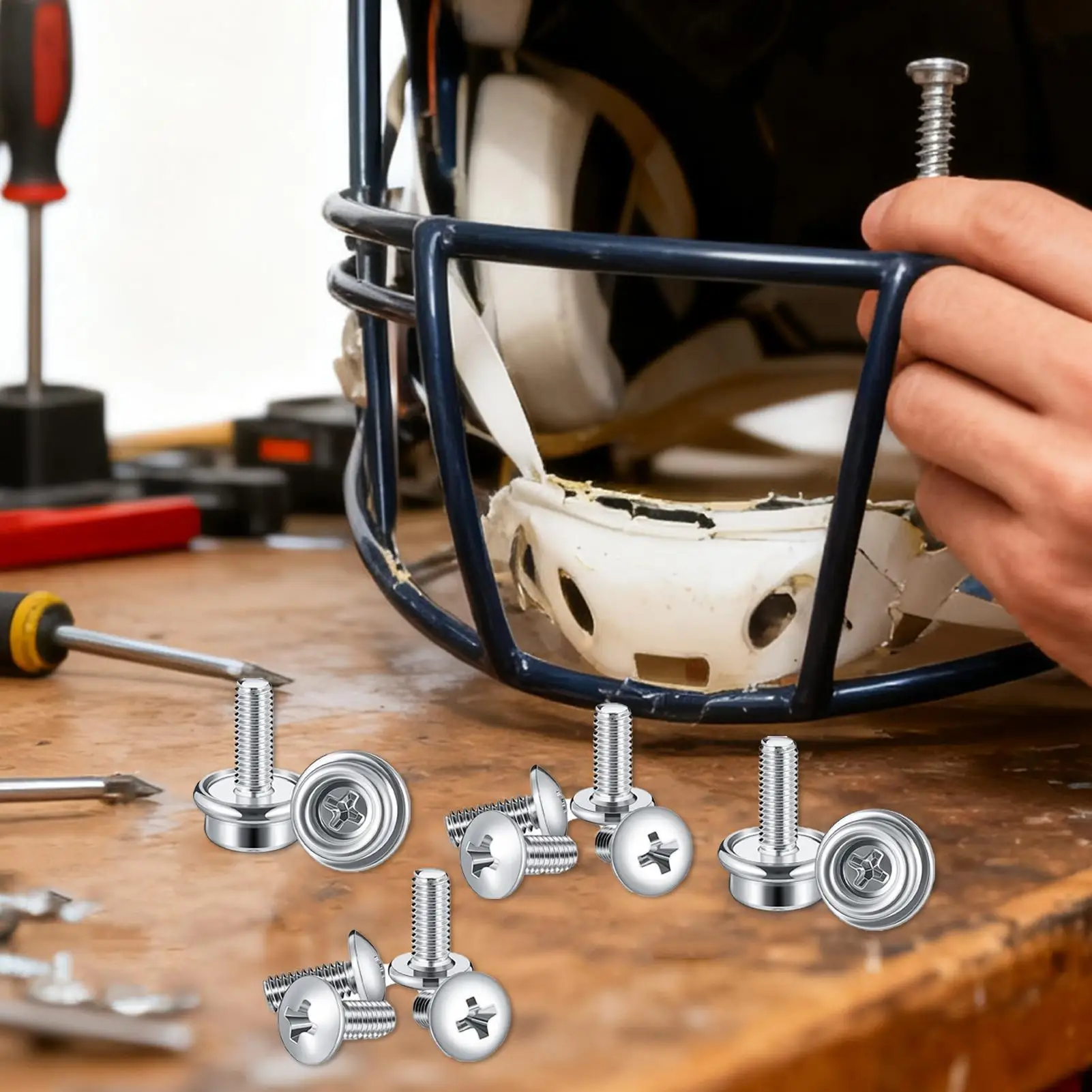 Viti per riparazione casco da calcio Attrezzatura sportiva Viti per casco da calcio in acciaio inossidabile da 12 mm per baseball Softball Giovani ragazze ragazzi